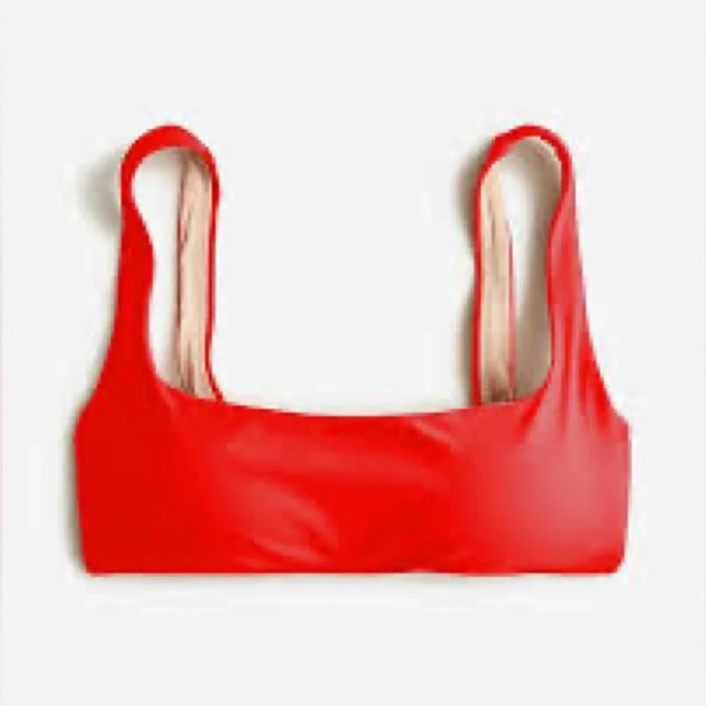 New J. Crew Red Heritage Scoopneck Swimsuit Bikini Top sz S